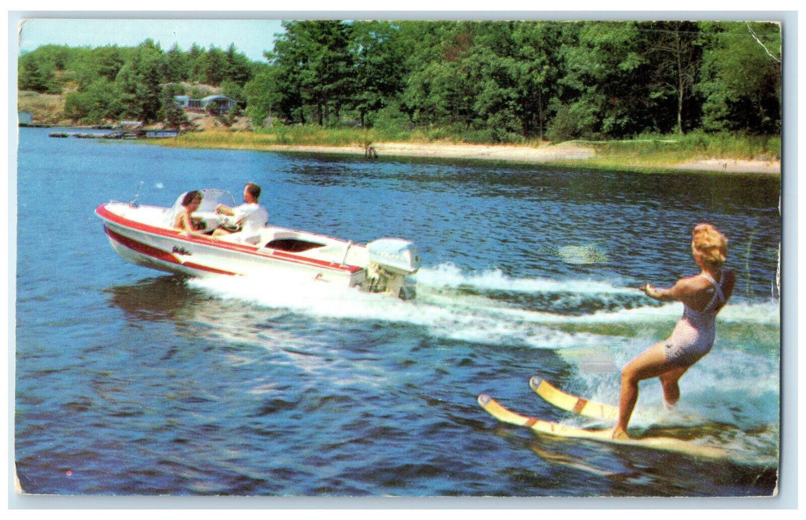 1960 Water Skier at Georgian Bay Area Dept. of Travel Ontario Canada Postcard
