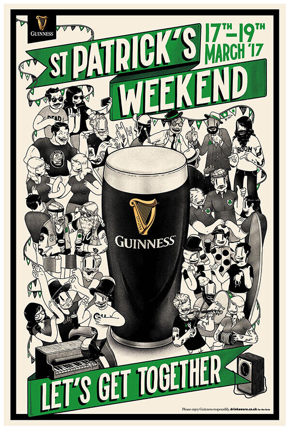 Guinness - St Patrick's Day - Vintage Advertising Poster - Beer and Wine Print