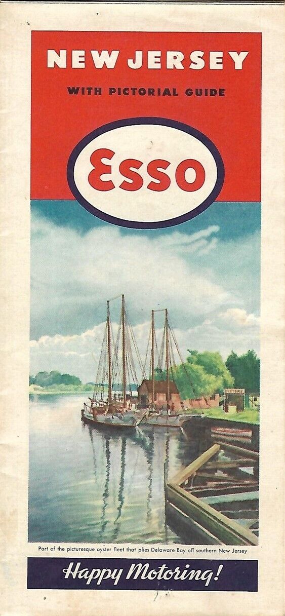 Vintage 1946 ESSO Oyster Fleet Road Map NEW JERSEY Atlantic City Newark Trenton
