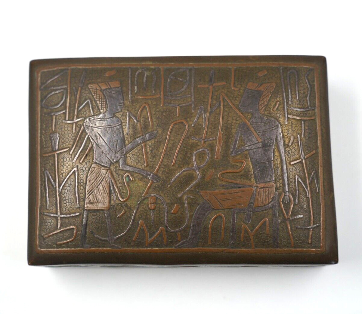 Fine Antique 1920\'S Deco Bronze Egyptian Revival Box Trinket W Wood Interior