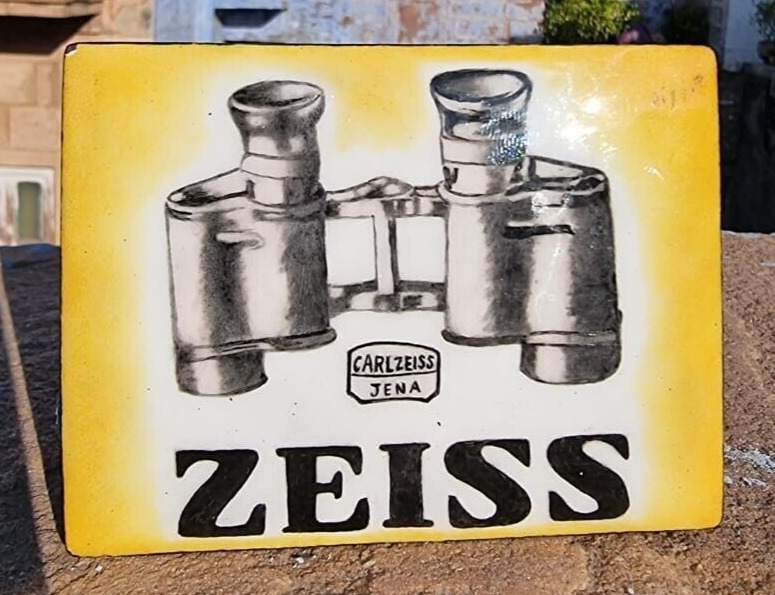 1920\'s Old Vintage ZEISS Binoculars Porcelain Enamel Copper Sign Board , Germany