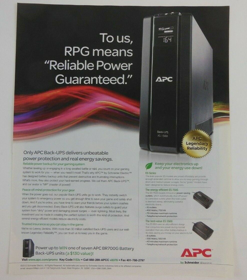 APC Schneider Electric Print Ad Poster Art PROMO Advert XS 1500 ES 750G 550G