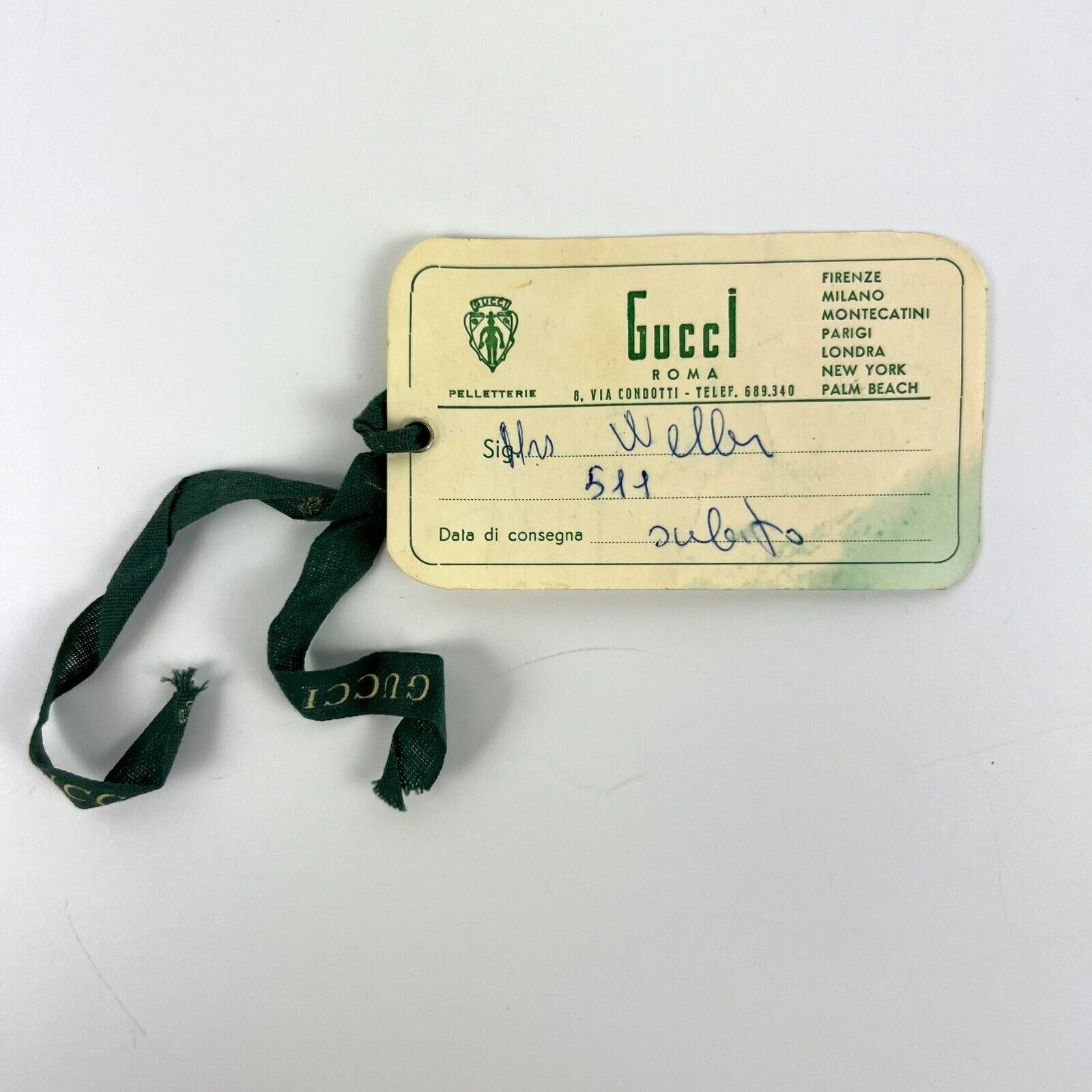 Vintage Gucci Roma Memorabilia Leather Store Proof of Purchase Tag Italy 1950s