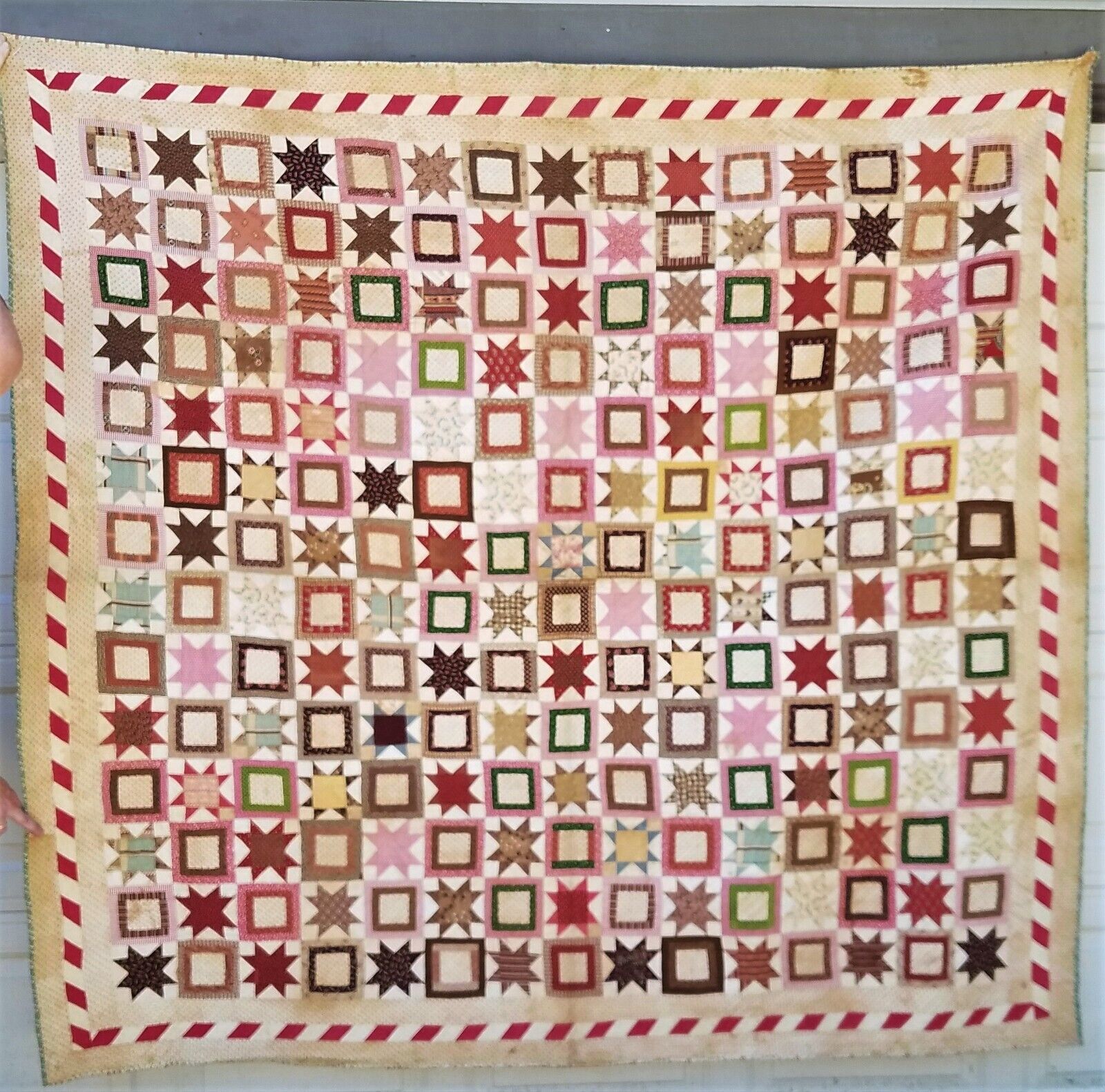 antique exceptional patchwork 19thc hand made pieced quilt cotton 82x76