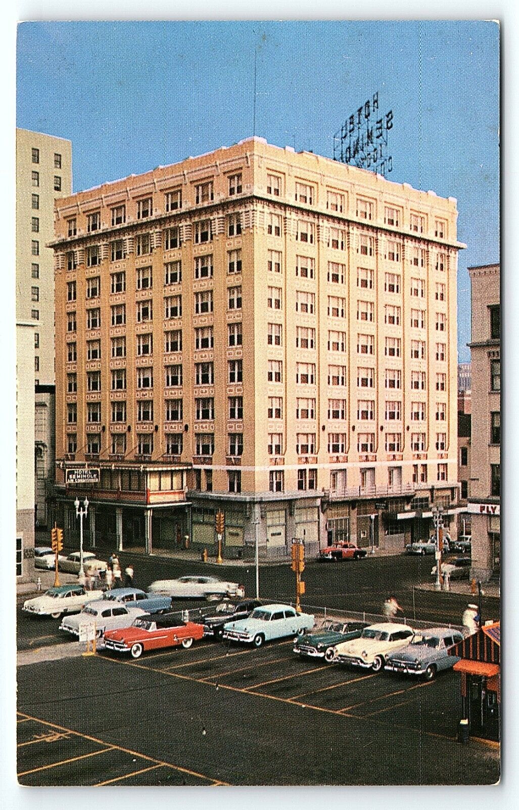 1950s JACKSONVILLE FLORIDA FL HOTEL SEMINOLE 50s CARS STREET VIEW POSTCARD P2938