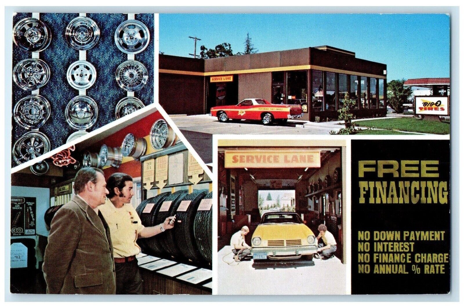 c1960's Big O Tires Service Lane Free Financing Concord California CA Postcard