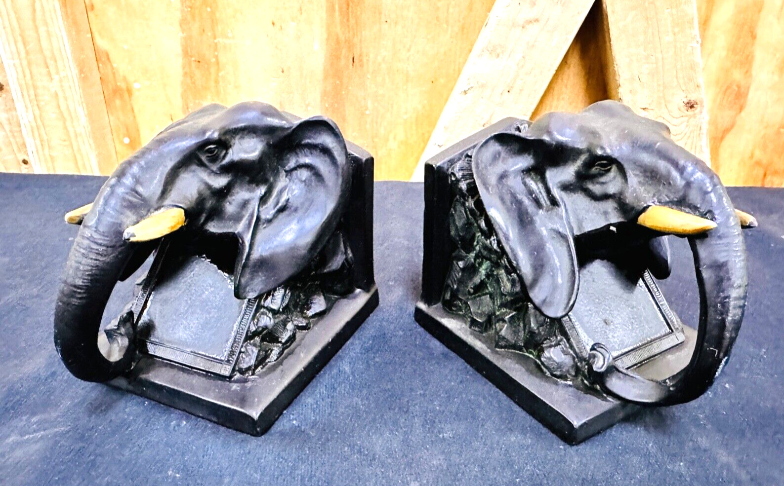 Pair of Ronson All Metal Art Wares Elephant Head Book Ends