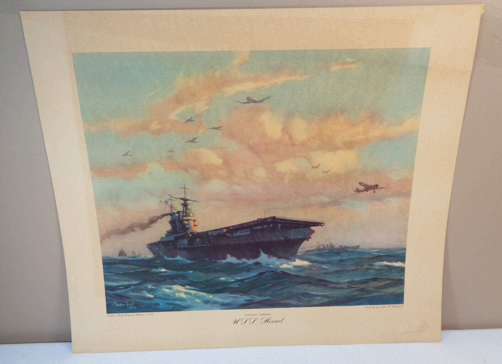1942 Gordon Grant USS HORNET 17x20 Litho Northern Pump Co. Collection