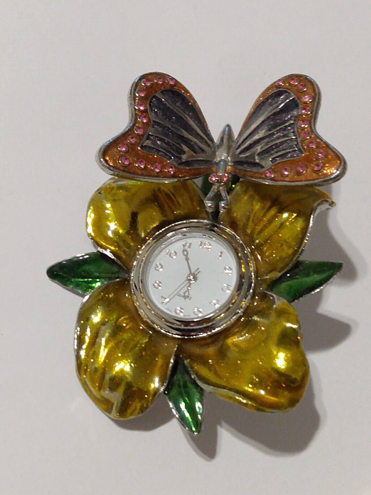 Flower Butterfly Desk Table Clock Nonworking Untested For Parts or Repair