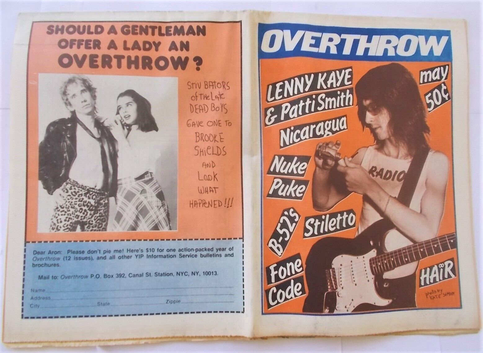 Overthrow #2 May 1979 Newspaper Lenny Kaye Patti Smith Rock Against Racism B52s