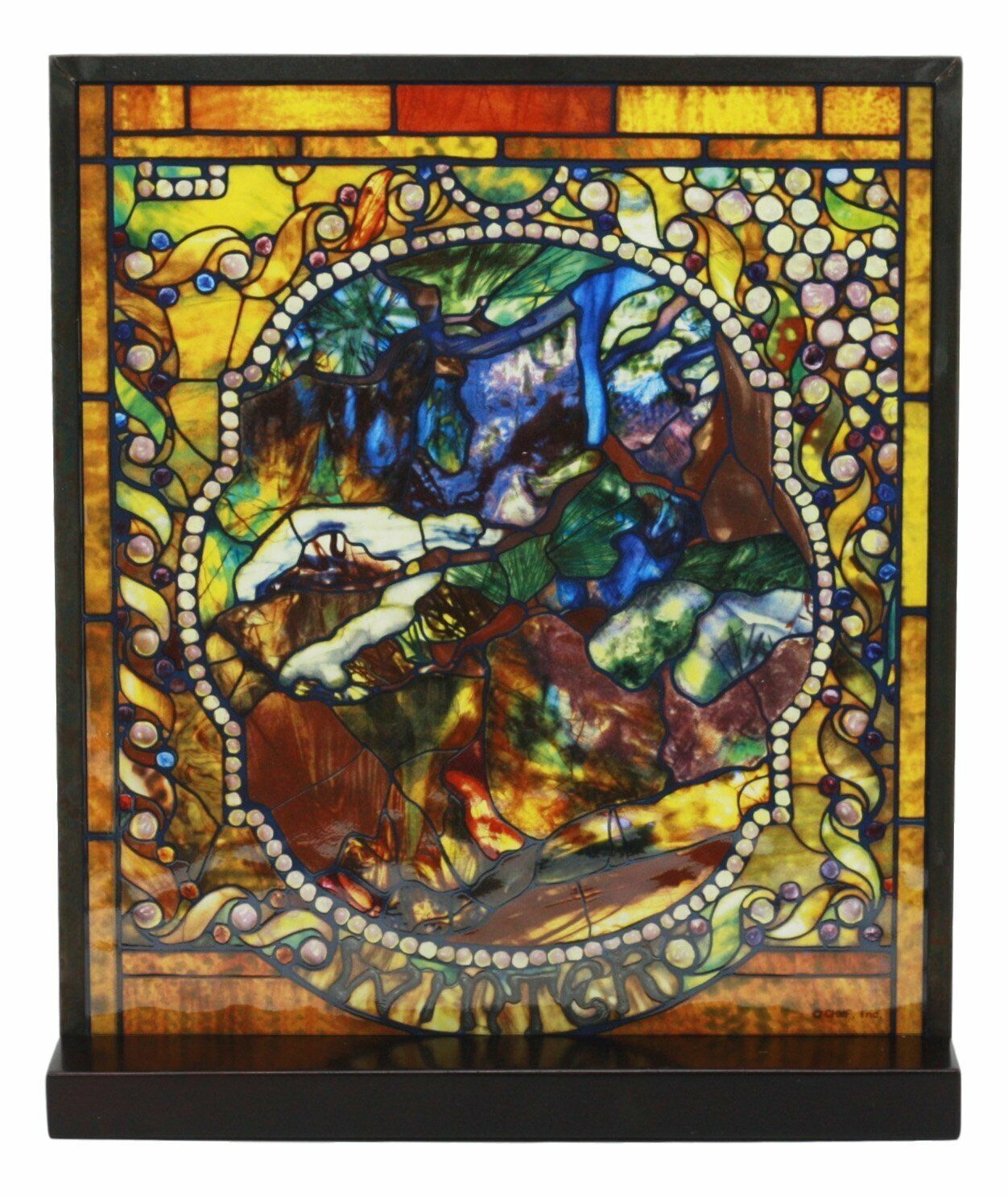 Ebros Louis Comfort Tiffany Four Seasons (Winter) Stained Glass With Base