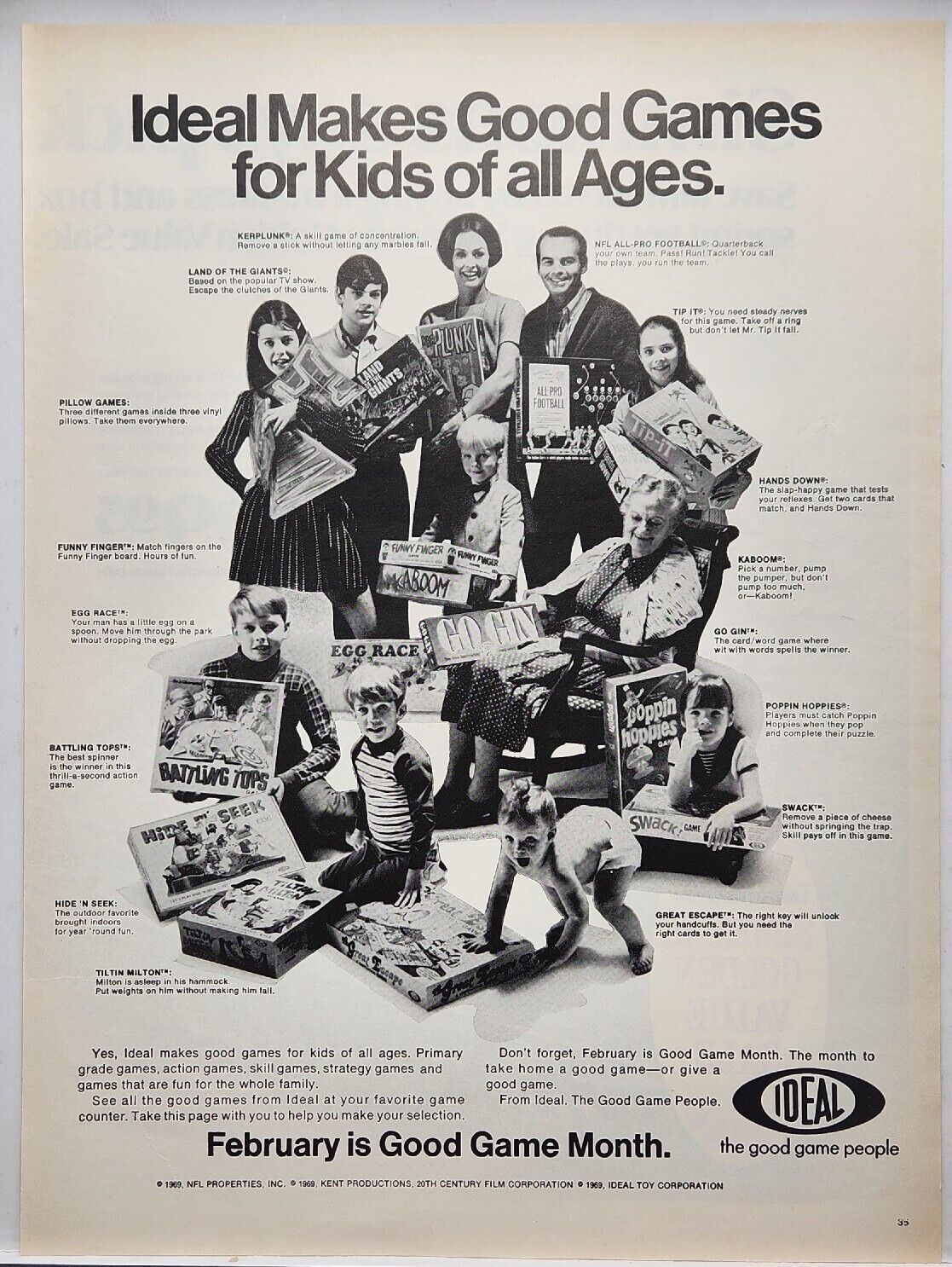 1969 Ideal Makes Good Games For Kids Of All Ages Vintage Print Ad