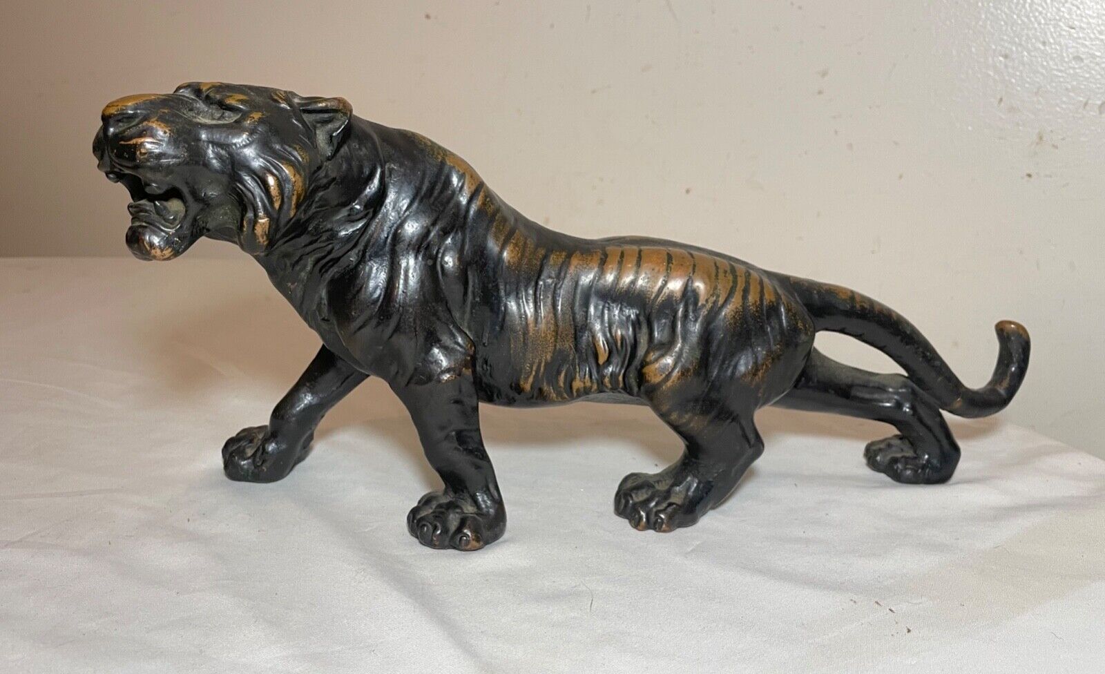 LARGE Antique 1800's Bronze Clad figural tiger lion Statue sculpture figure art