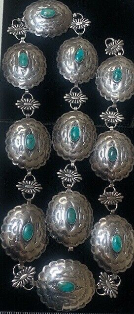 Vintage Navajo Sterling Silver Turquoise Concho Belt