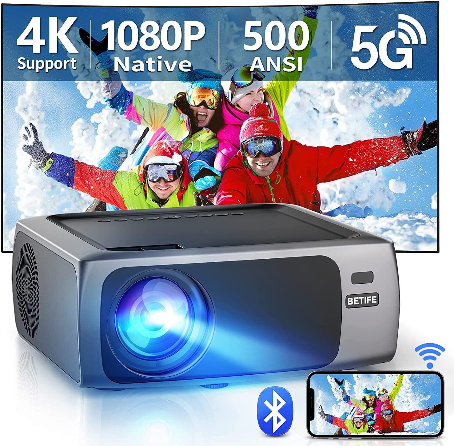 Bluetooth Projector 4K 1080P 5G WiFi Mini LED Video Home Theater Cinema HDMI
