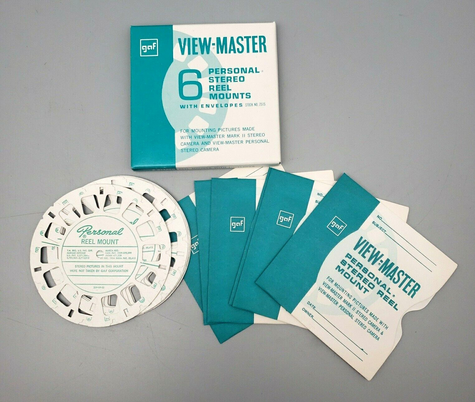 Vintage GAF View-Master Personal Stereo Reel Mounts PACK OF 6 w/ Envelopes 2515