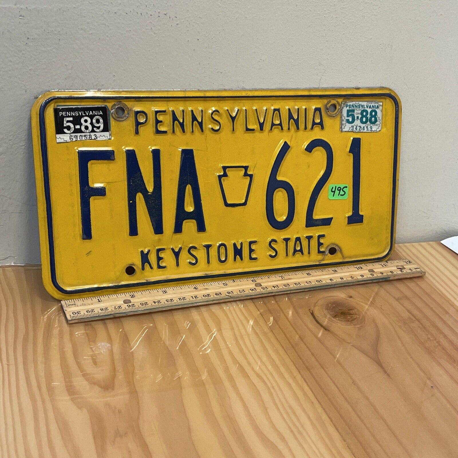 Vtg PA Pennsylvania License Plate 1989's Yellow Keystone State FNA 621