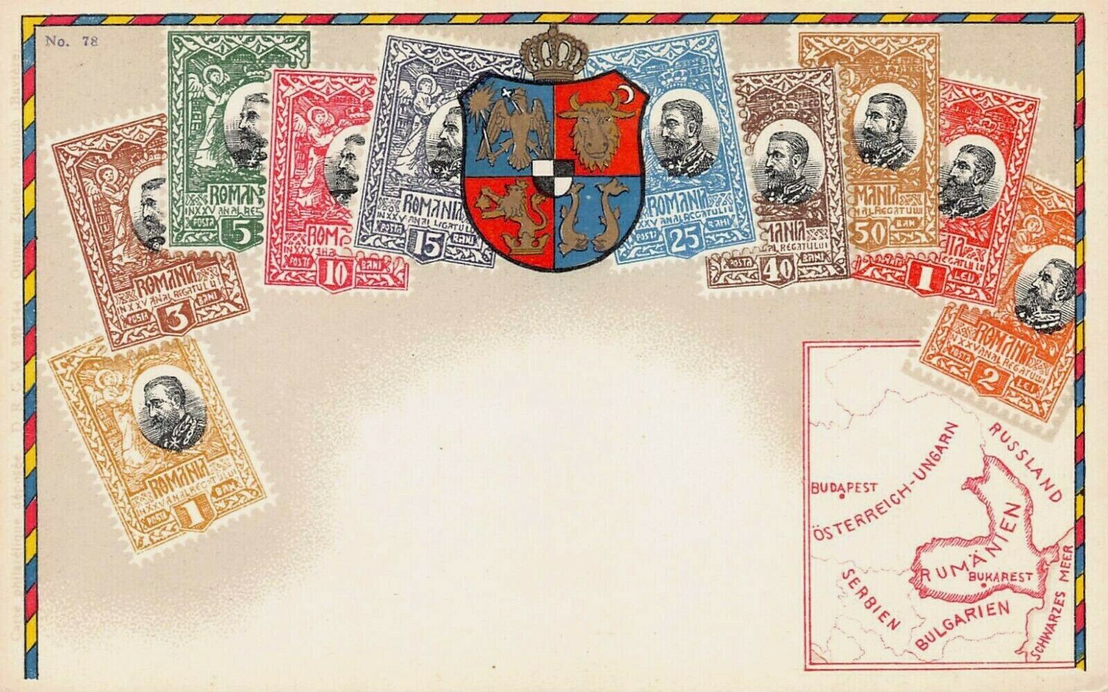 Romania, Stamp Images on Early Postcard, Published by Ottmar Zieher