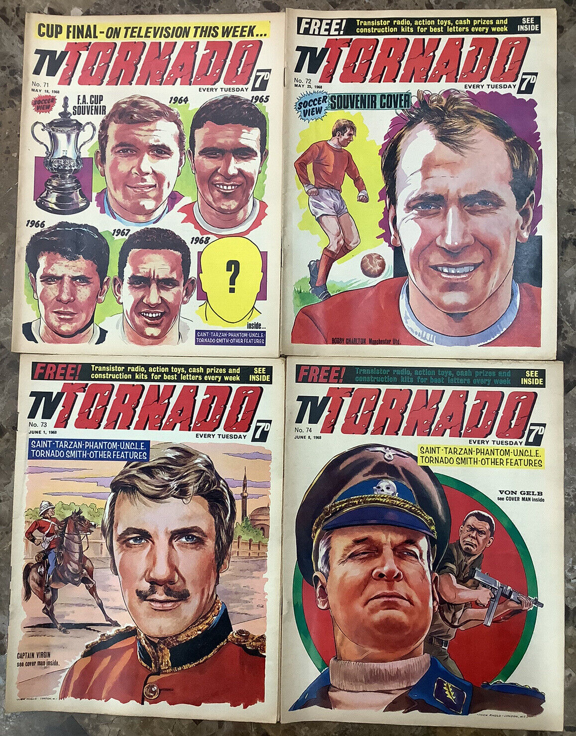 TV Tornado #71 #72 #73 #74 Magazines 1968: Soccer Souvenir Covers / Tarzen