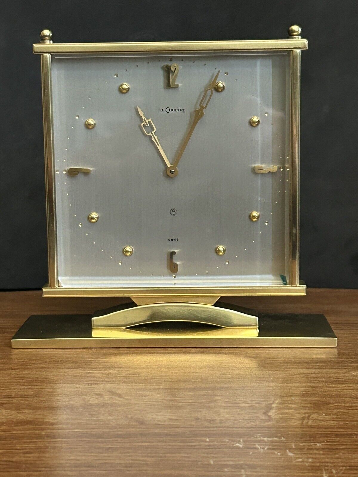 Le Coultre Rare Swiss Made Desk Clock.  8 day Movement.  Gold Plated