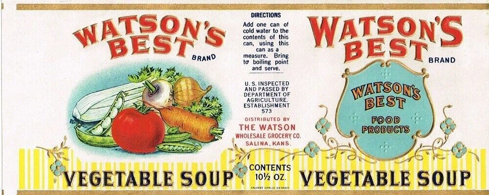 WATSON\'S BEST Brand Vegetable Soup SALINA KANSAS Retro Can Food Label Art Print