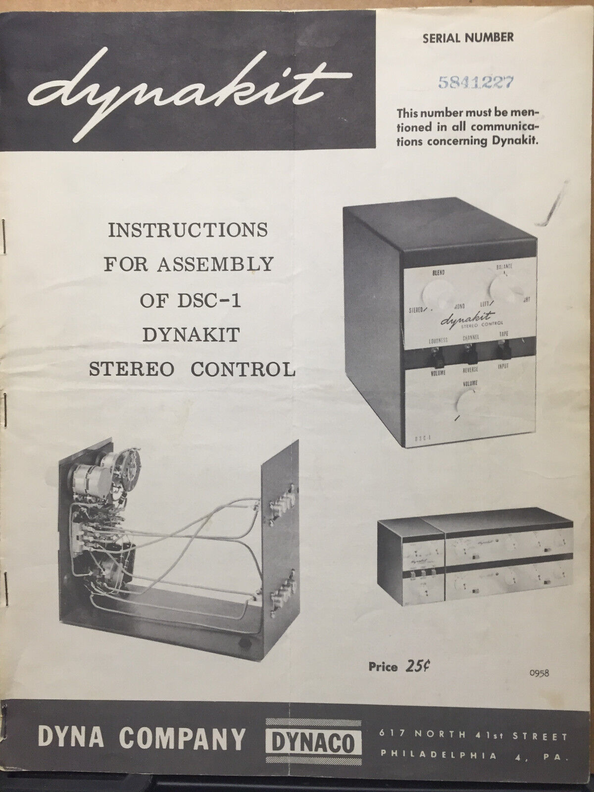 Vtg Dynakit Assembly Manual for the DSC-1 Stereo Control circa 1958