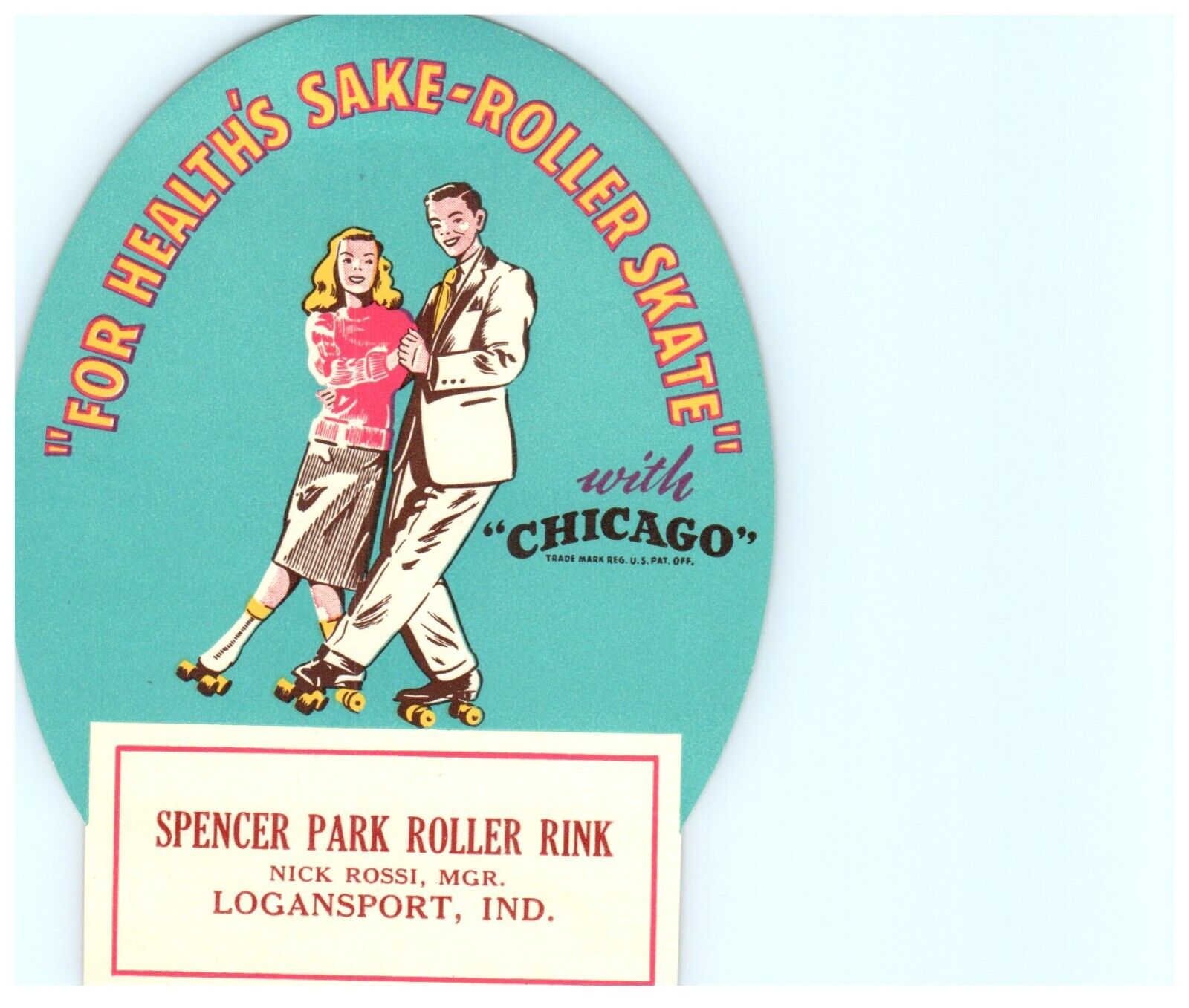 Original 1940s Roller Skating Rink Sticker Spencer Park Logansport IN s23