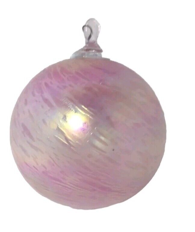 Vintage Hand Blown Art Glass PINK SWIRL Christmas Ball Ornament