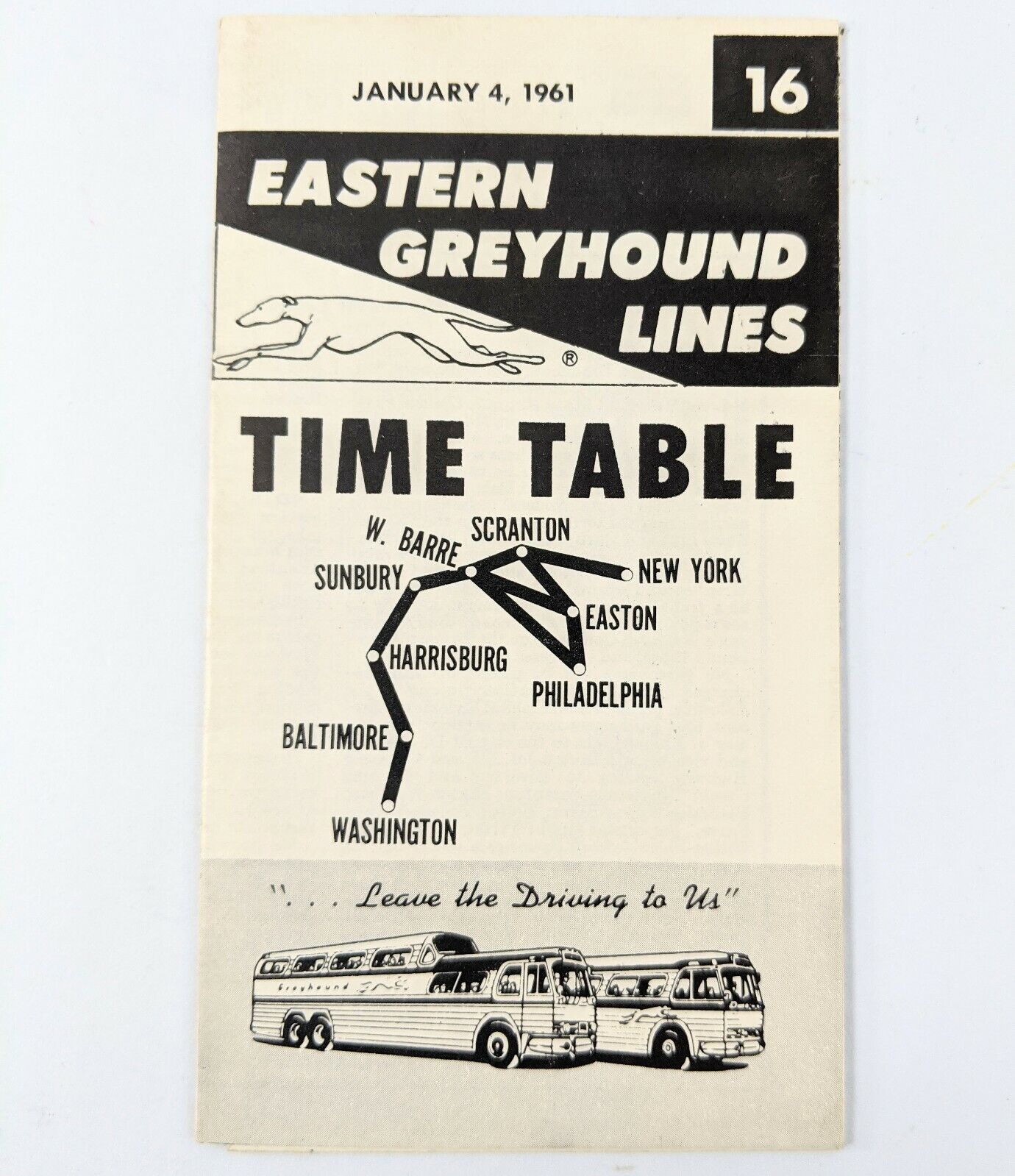 Eastern Greyhound 1961  16 Time Tables New York to Washington