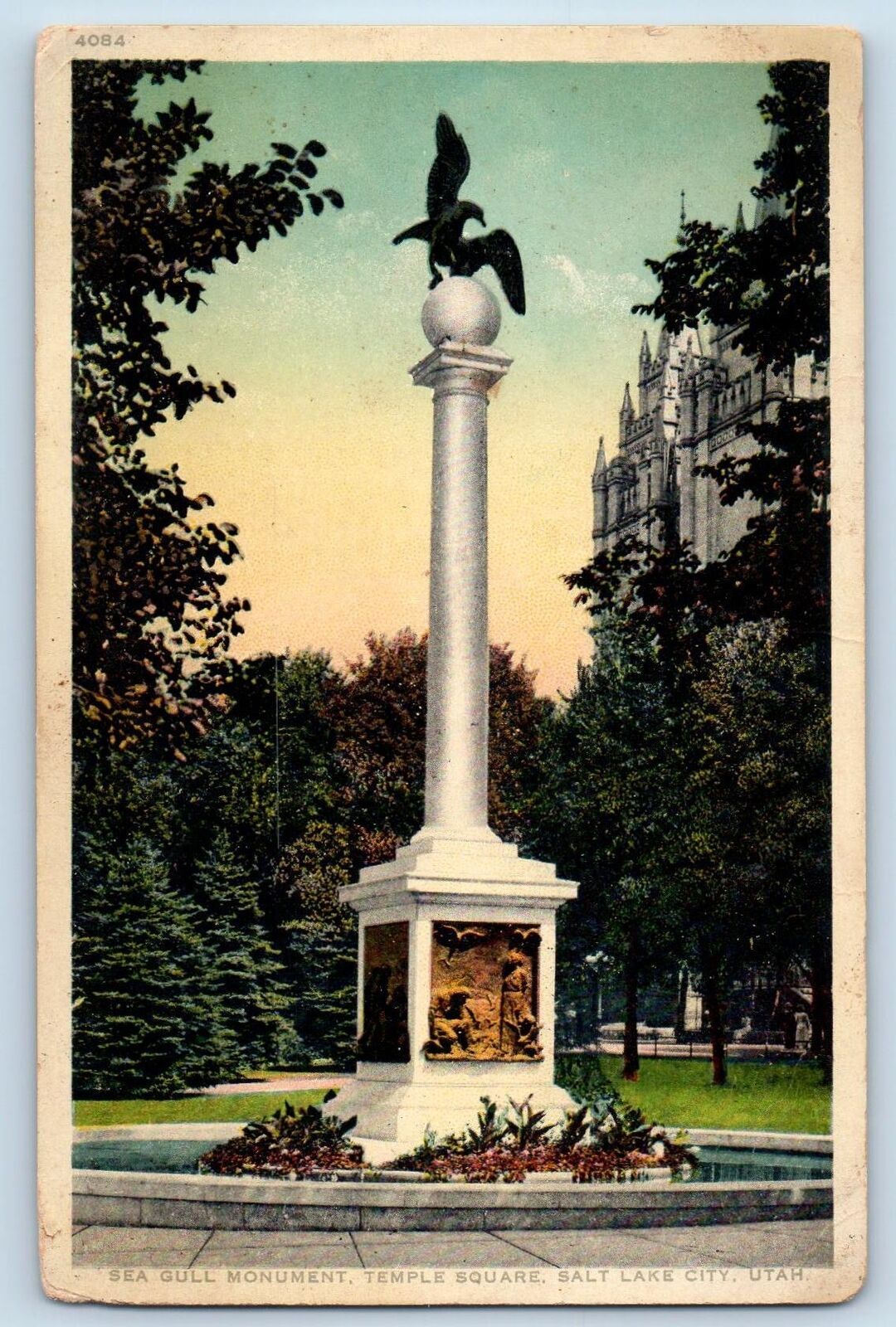 Salt Lake City Utah UT Postcard Sea Gull Monument Temple Square c1940s Vintage