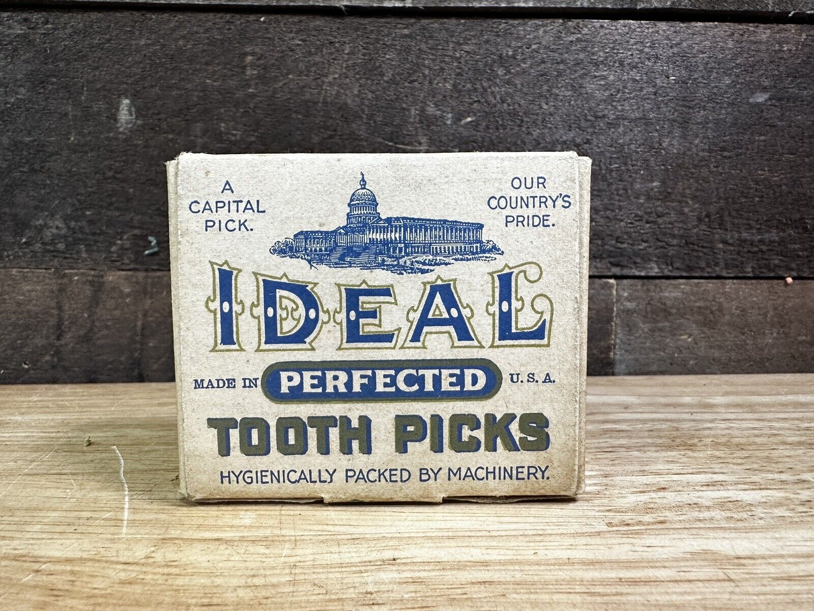 Vintage 1930s Box Ideal Perfected Tooth Picks NOS Full New Capital Building