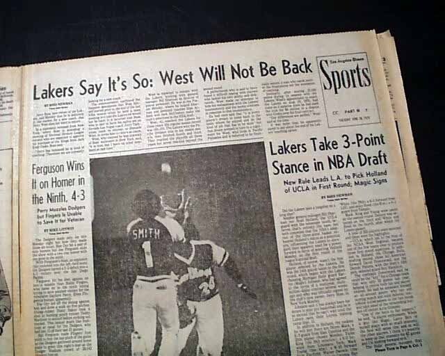 EARVIN MAGIC JOHNSON Drafted Los Angeles Lakers NBA Basketball 1979 LA Newspaper