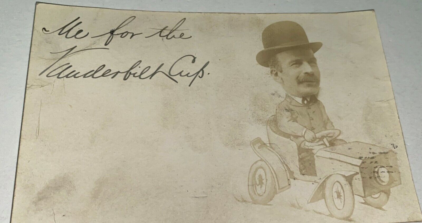Rare Antique Cartoon Arcade Automobile Man Vanderbilt Cup Real Photo Postcard