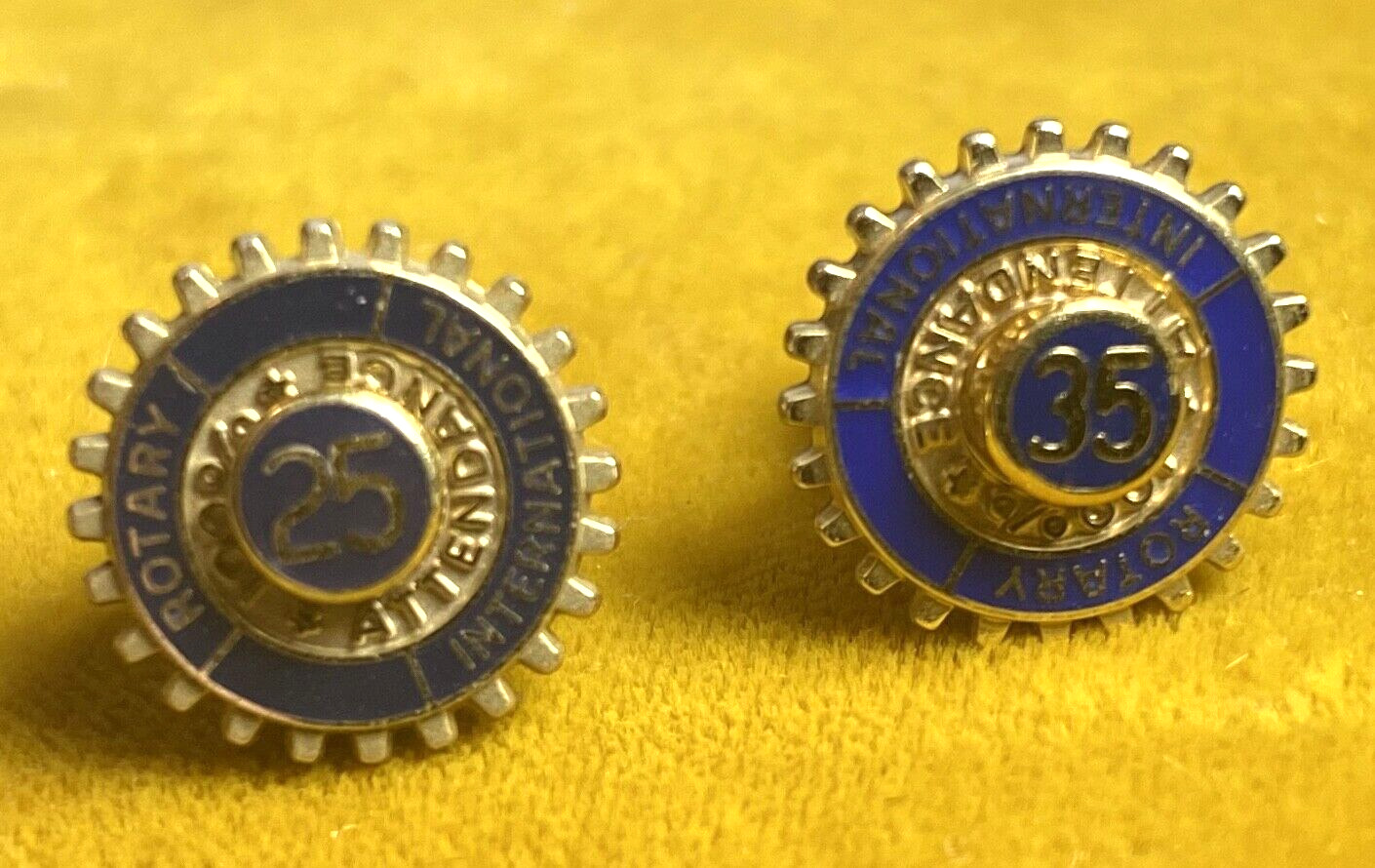 2 Vintage ROTARY INTERNATIONAL 10K Gold Filled Lapel Pins, 25 & 35 Years Service