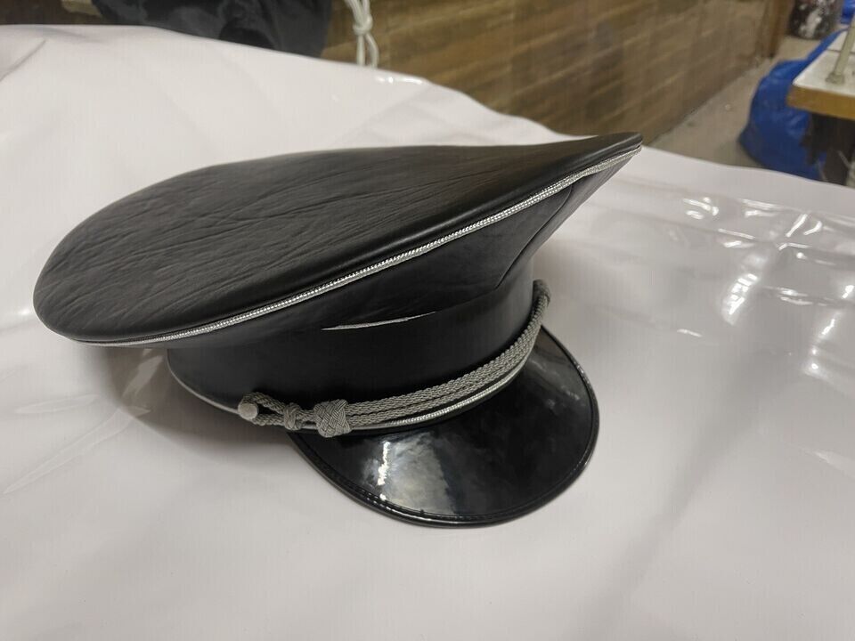 WWII GERMAN SS ELITE OFFICER HAT OFFICER ARMY LEADER VISOR CRUSHER CAP BLACK