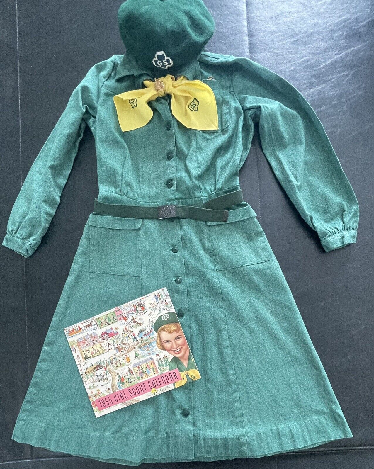 REDUCED Vintage 1948-55 Girl Scout INTERMEDIATE UNIFORM DRESS-HAT-1955 CALENDAR