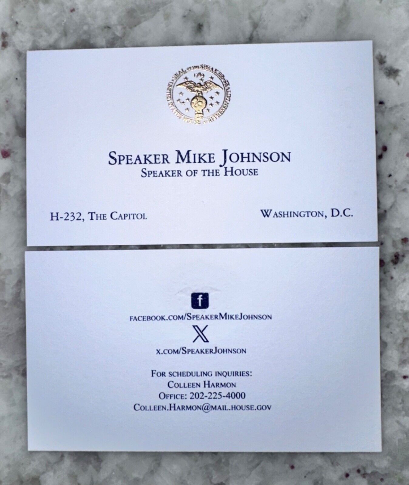 📢 SPEAKER MIKE JOHNSON OFFICIAL BUSINESS CARD SPEAKER OF THE HOUSE REPUBLICAN
