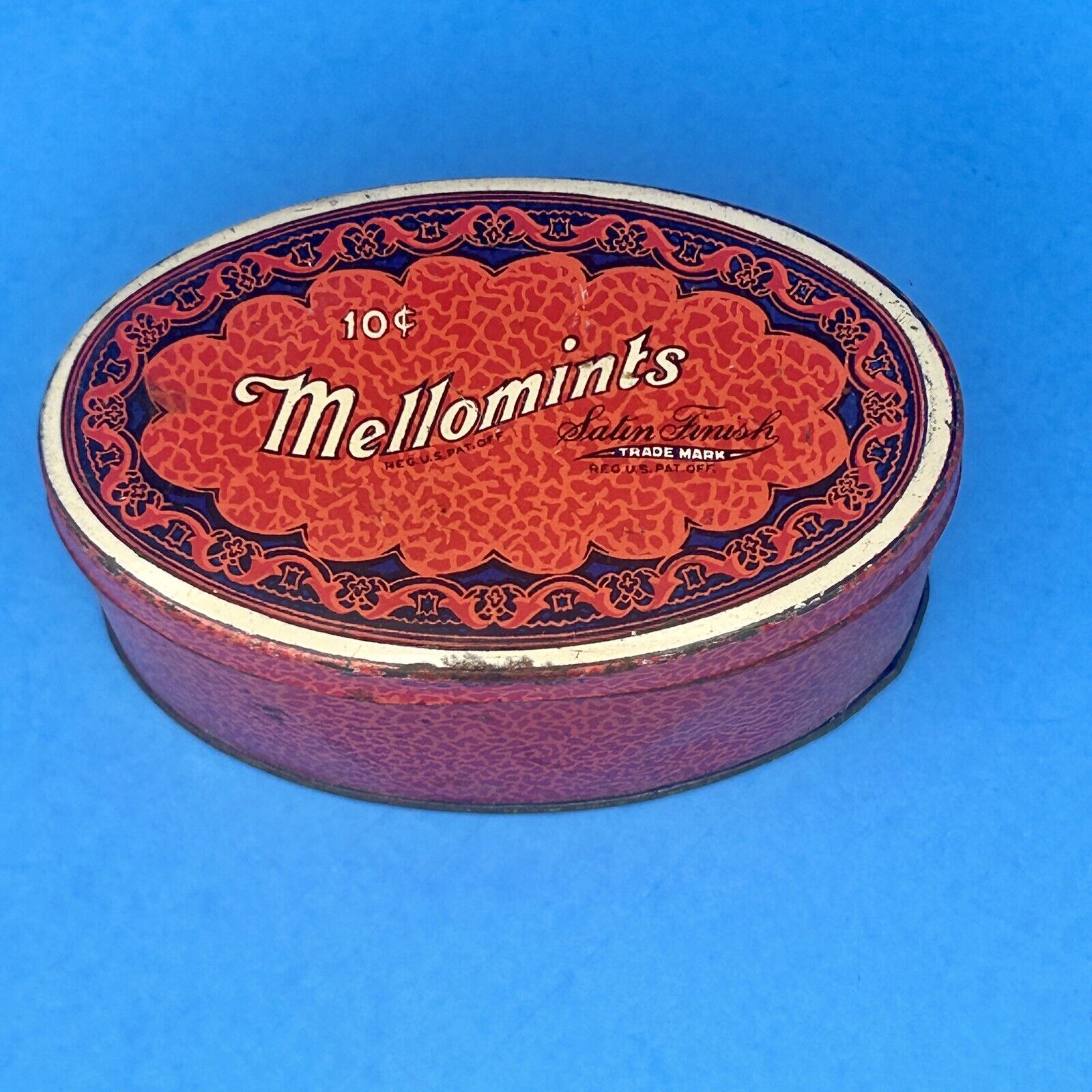 Mellomints Colorful Vintage Satin Finish Oval Advertising Tin