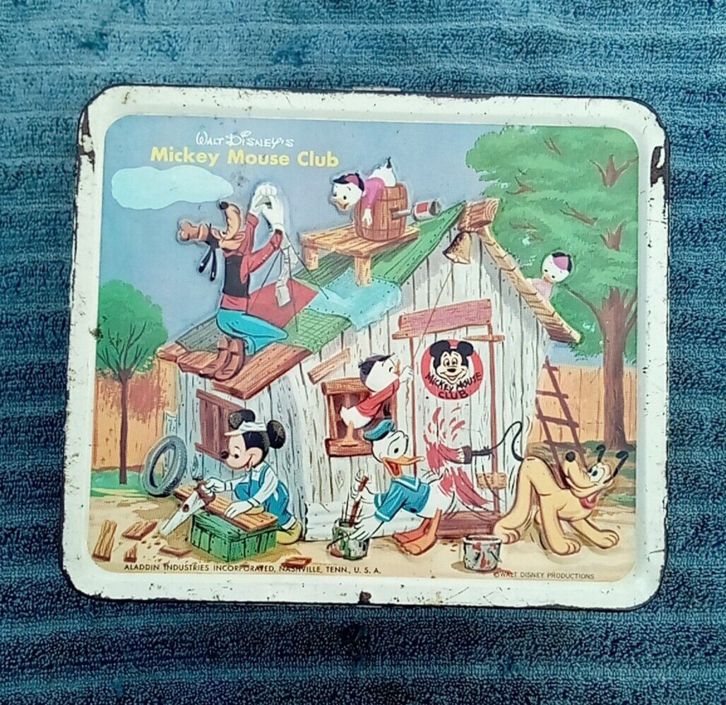 Old Vintage 1960's Aladdin Metal Walt Disney Mickey Mouse Club Lunchbox