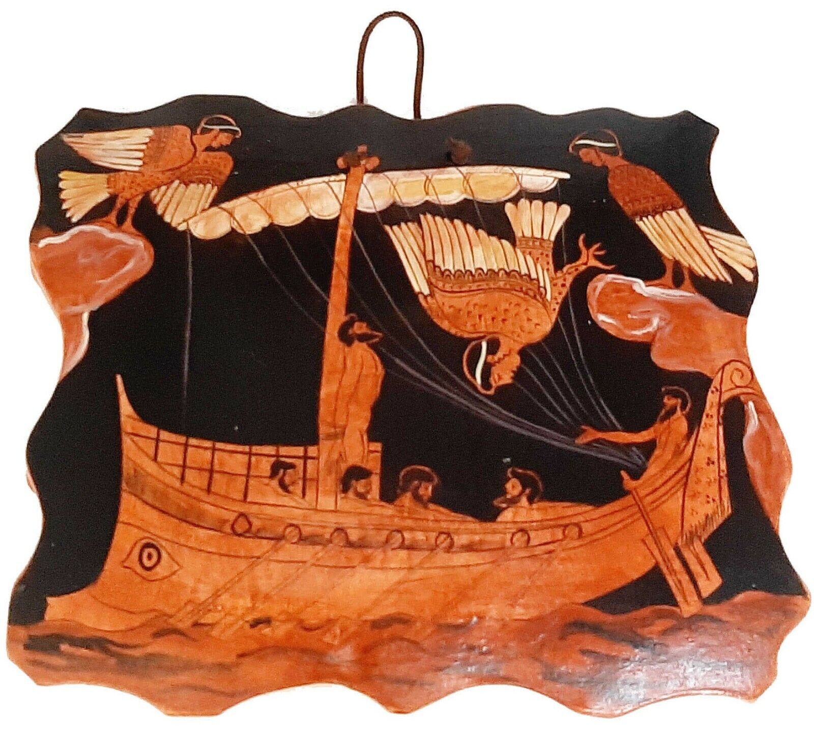 Ceramic Slab (26x20)cm,Red figure Painting,Odysseus and the Sirens