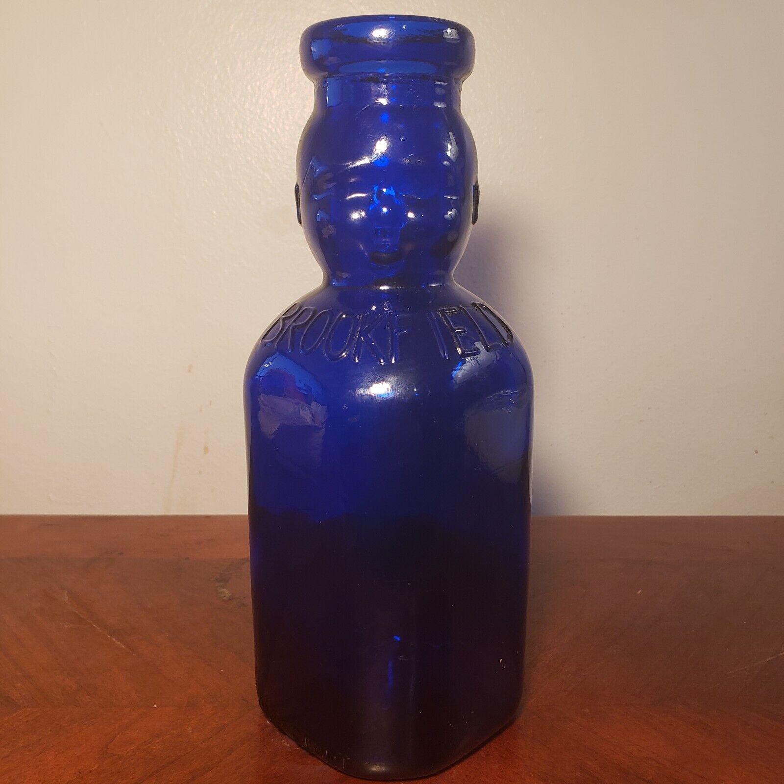 Vintage Cobalt Blue Glass Brookfield Baby Top Milk Bottle 1 Quart
