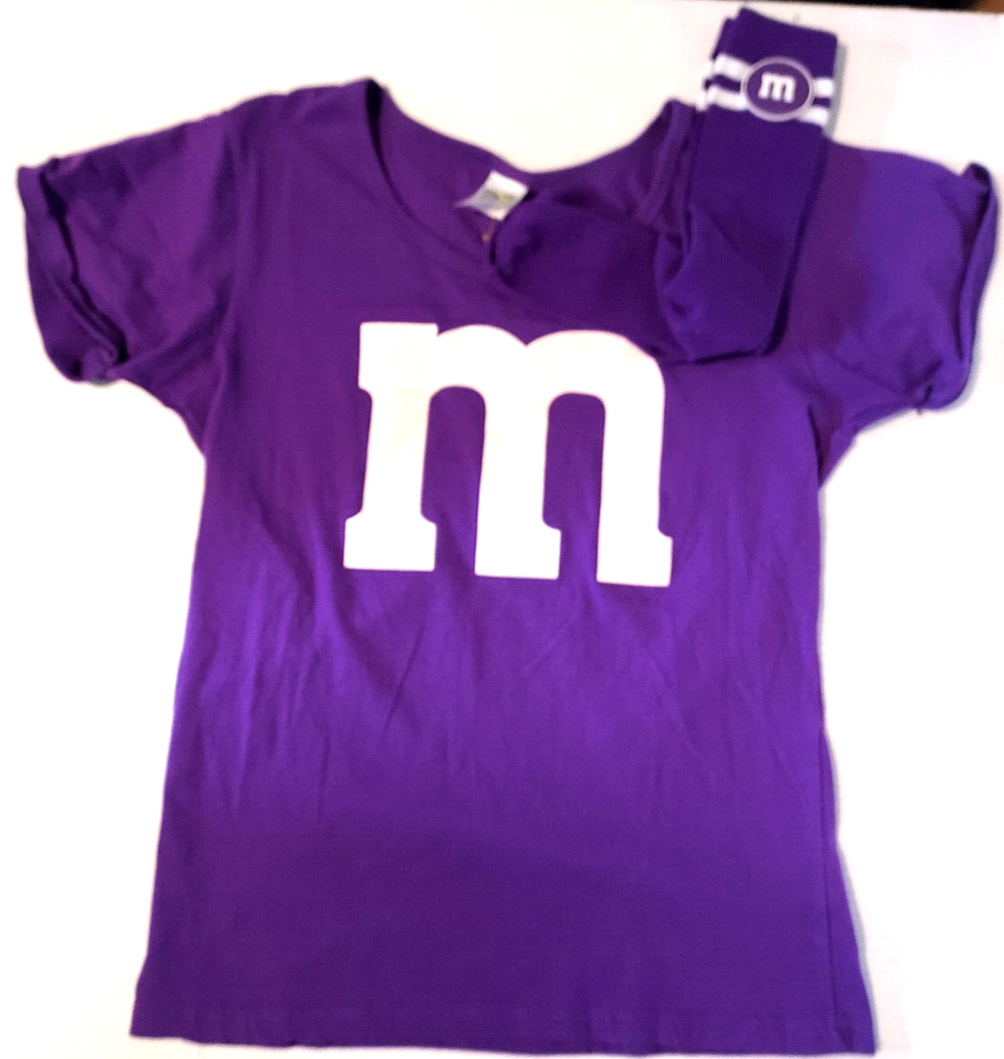 M&Ms T Shirt & Knee High Sock Set Cotton Blend Purple Rolled Sleeve - Juniors M