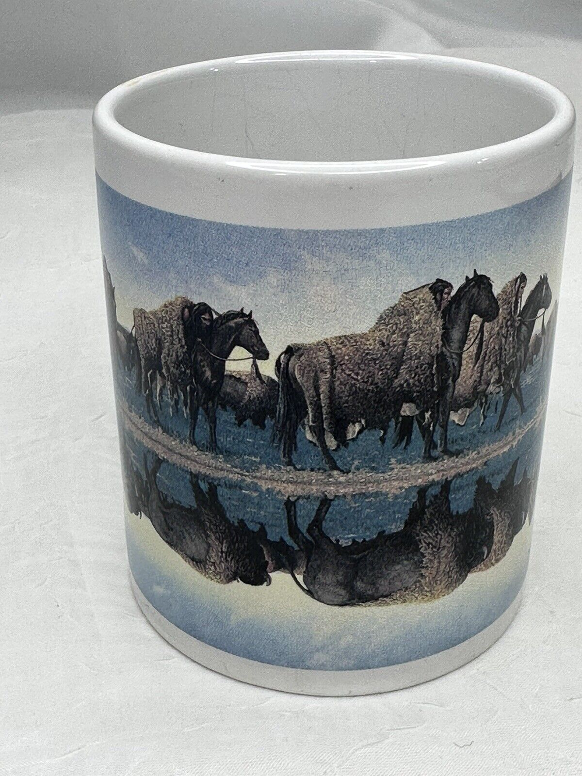 Vtg 1995 Richard Luce Coffee Mug Native American Horses Leanin Tree Boulder CO