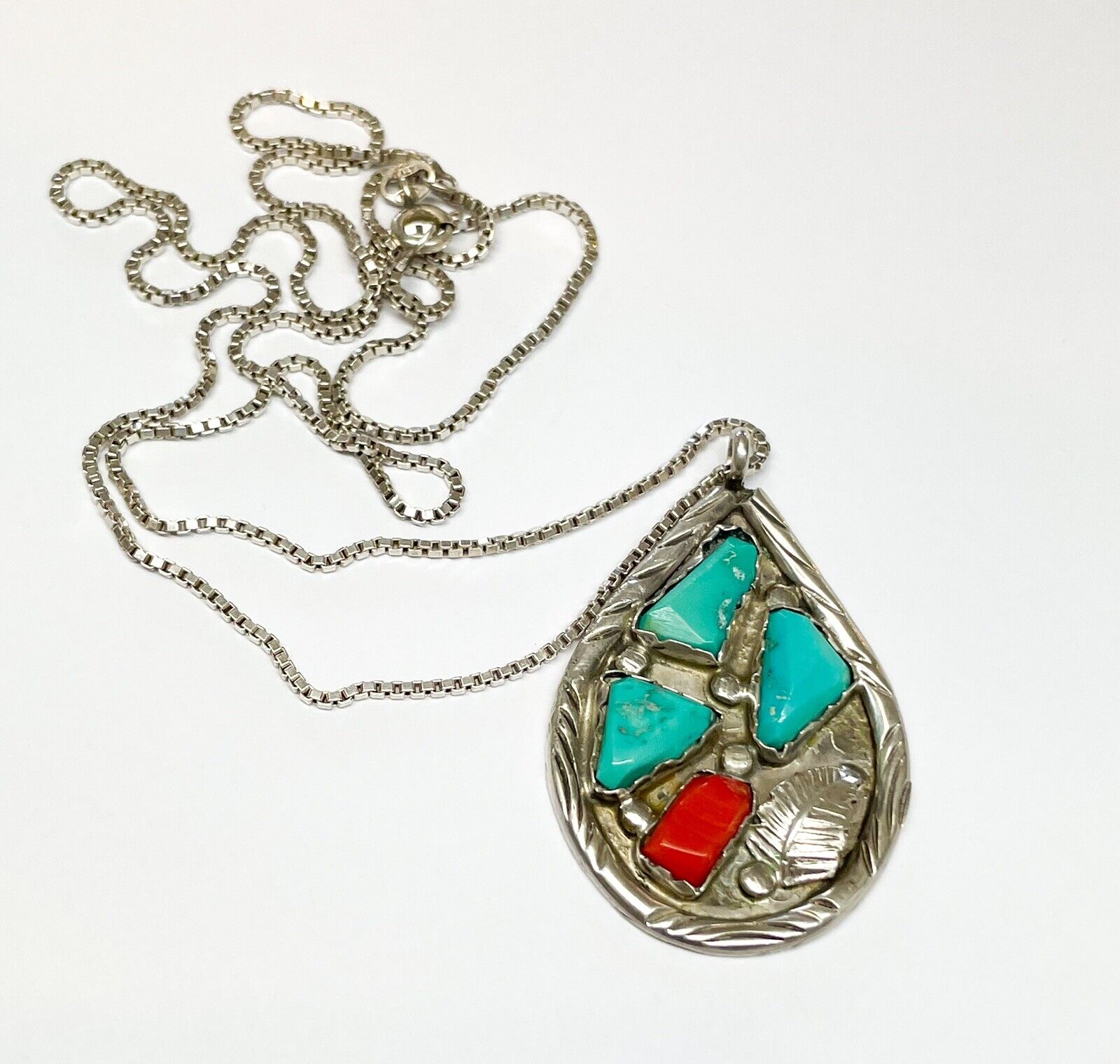 Vintage Zuni Artist Angie C. Cheama Sterling Silver Turquoise Coral Necklace