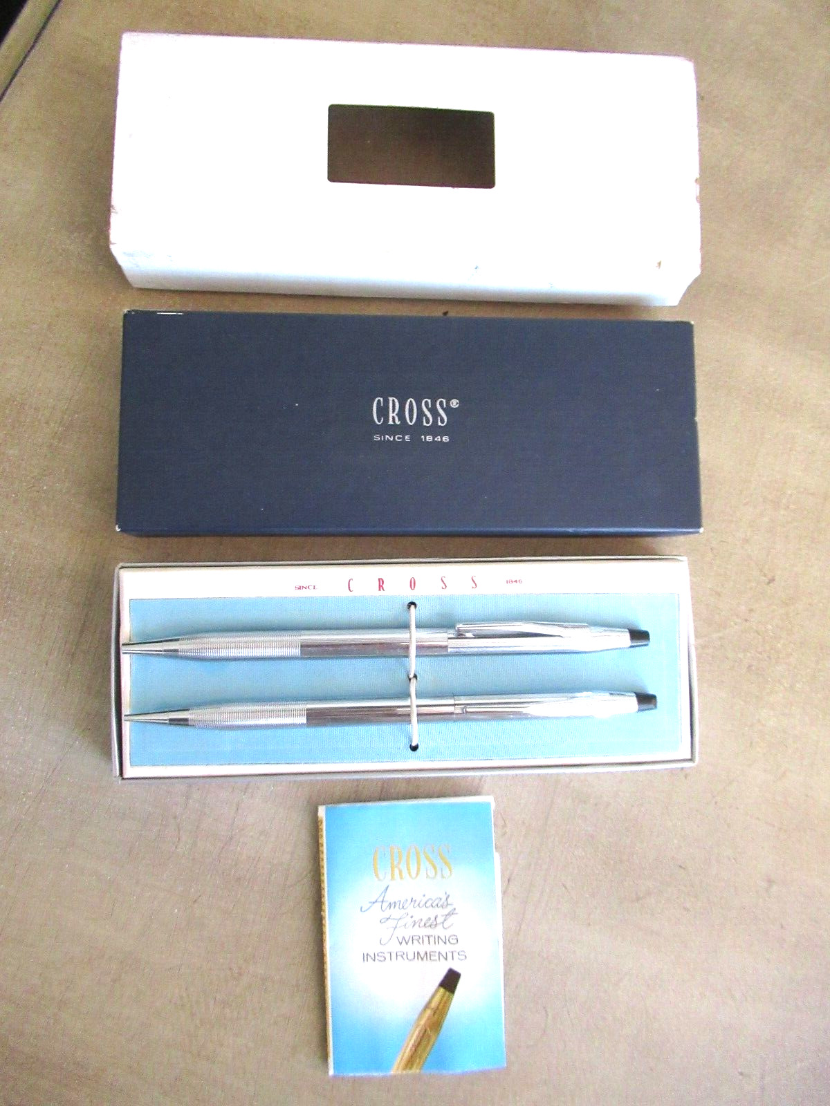 Cross 3501 Chrome Pen and Pencil Set Blue Ink Beautiful Condition