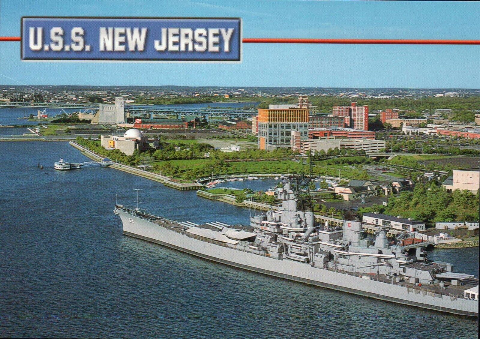 USS New Jersey Camden NJ, Military Battleship now Museum Delaware River Postcard