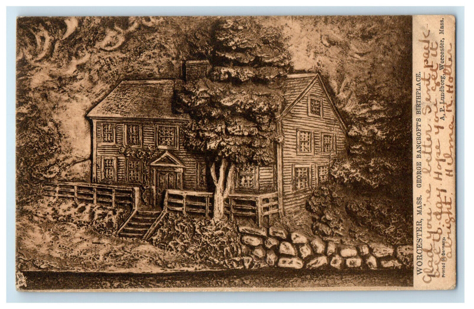 1907 George Bancroft\'s Birthplace Worcester Massachusetts MA Tuck Postcard