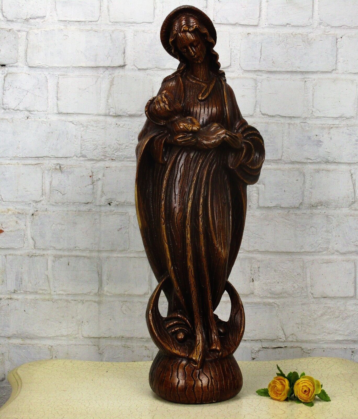 Gorgeous XL Art Deco Virgin Mary Madonna Infant Child Plaster Statue 24.01\