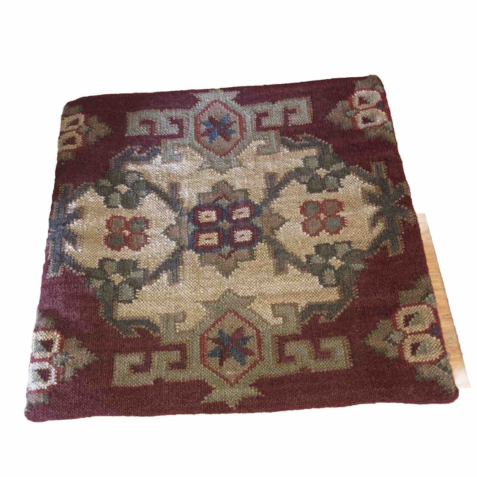 VTG Pottery Barn Kilim Wool/Cotton Multicolor 18” Square Pillow Cover #3 Nice