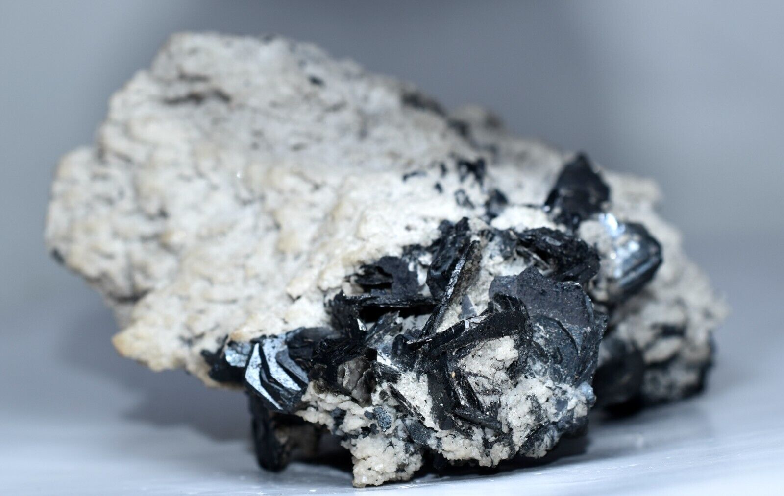 288 GM Extremely Rare Natural Black Hematite Crystals On Unusual White Minerals